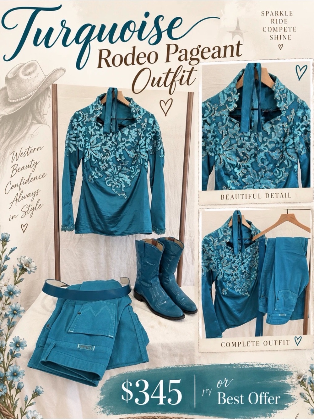Hand Crafted Turquoise Women's Rodeo Pageant Outfit